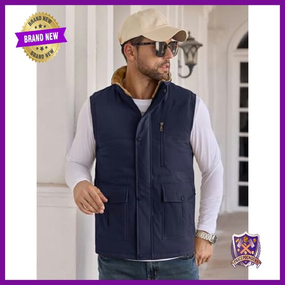 Men's Fleece Lined Quilted Puffer Vest with 4 Pockets - Picture 7 of 8